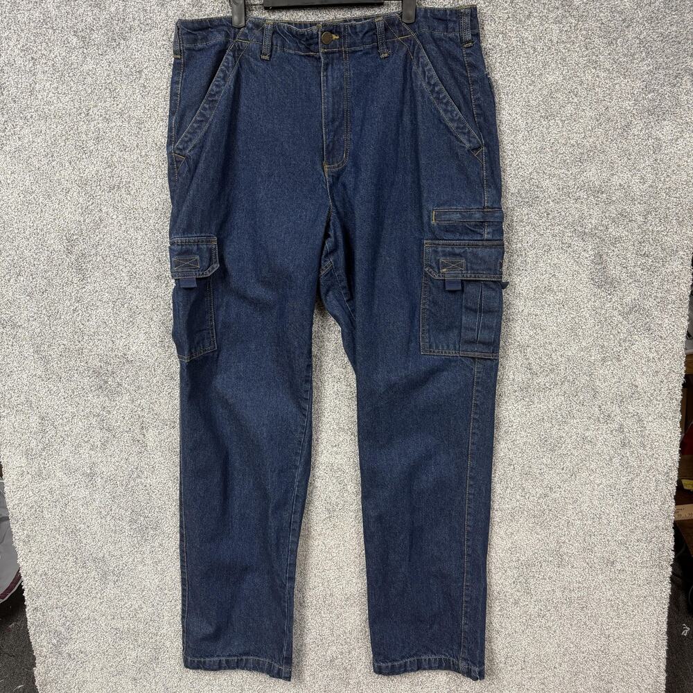 Scandia Woods Cargo Pants Mens XL 38x34 Blue Denim Rugged Workwear Americana
